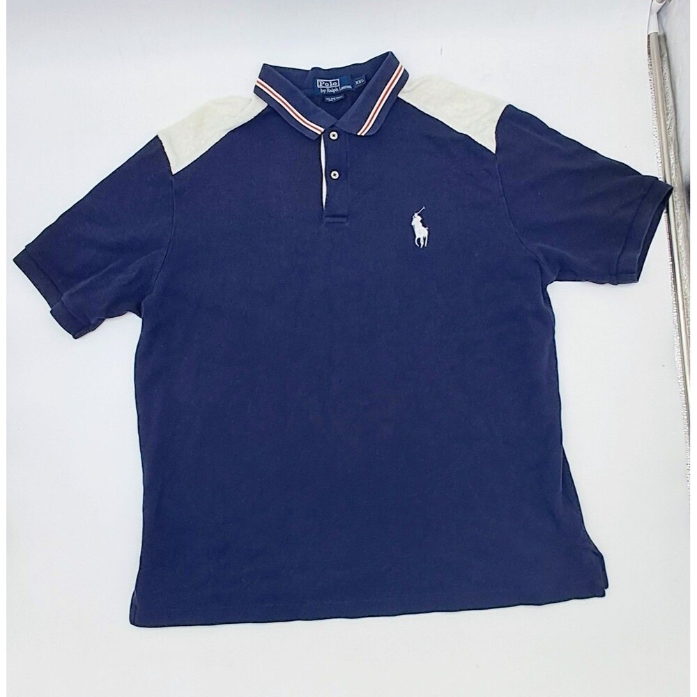 Polo Ralph Lauren Big Pony Polo Shirt Mens XXL 2XL Navy Blue Colorblock White